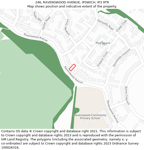 246, RAVENSWOOD AVENUE, IPSWICH, IP3 9TR: Location map and indicative extent of plot
