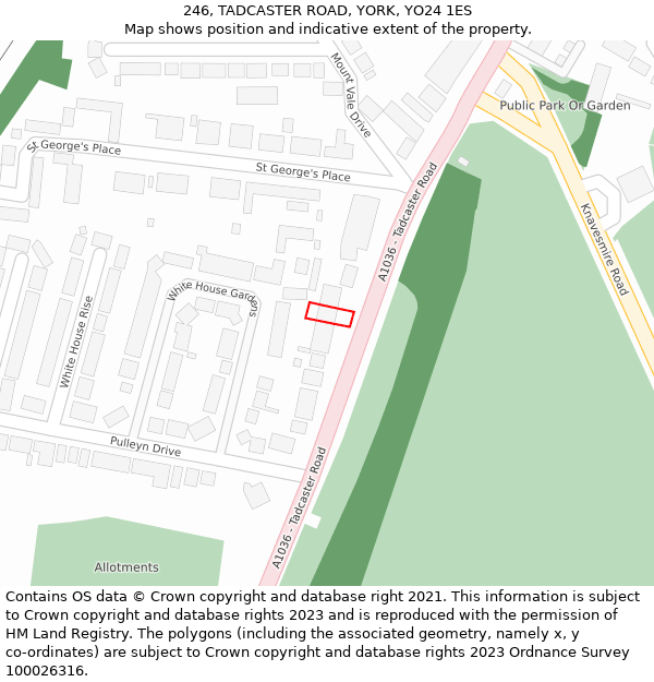 246, TADCASTER ROAD, YORK, YO24 1ES: Location map and indicative extent of plot