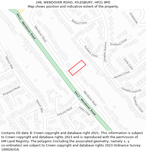 246, WENDOVER ROAD, AYLESBURY, HP21 9PD: Location map and indicative extent of plot