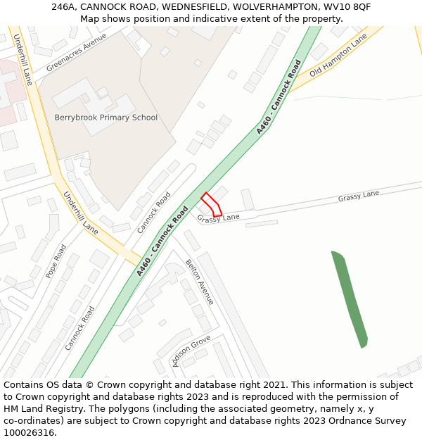 246A, CANNOCK ROAD, WEDNESFIELD, WOLVERHAMPTON, WV10 8QF: Location map and indicative extent of plot