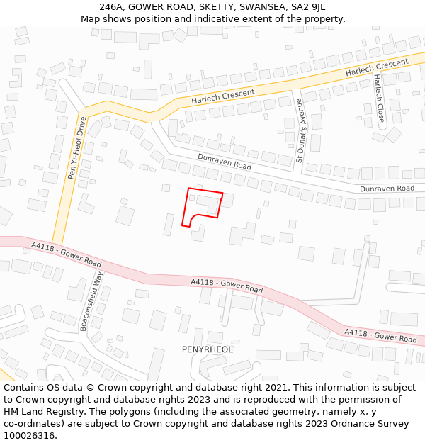 246A, GOWER ROAD, SKETTY, SWANSEA, SA2 9JL: Location map and indicative extent of plot