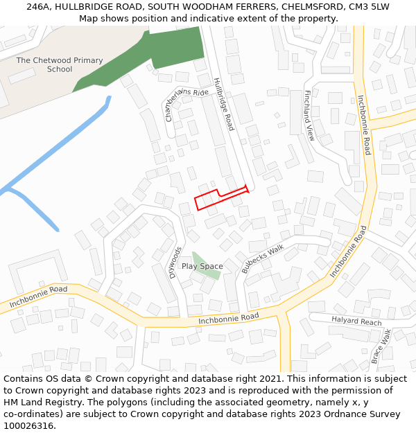 246A, HULLBRIDGE ROAD, SOUTH WOODHAM FERRERS, CHELMSFORD, CM3 5LW: Location map and indicative extent of plot