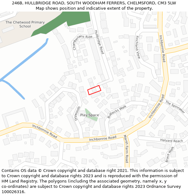 246B, HULLBRIDGE ROAD, SOUTH WOODHAM FERRERS, CHELMSFORD, CM3 5LW: Location map and indicative extent of plot