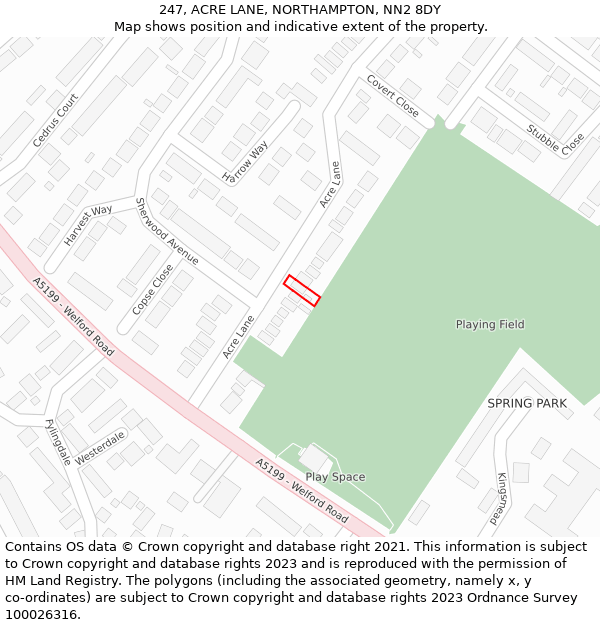 247, ACRE LANE, NORTHAMPTON, NN2 8DY: Location map and indicative extent of plot