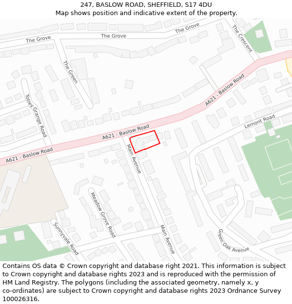 247, BASLOW ROAD, SHEFFIELD, S17 4DU: Location map and indicative extent of plot