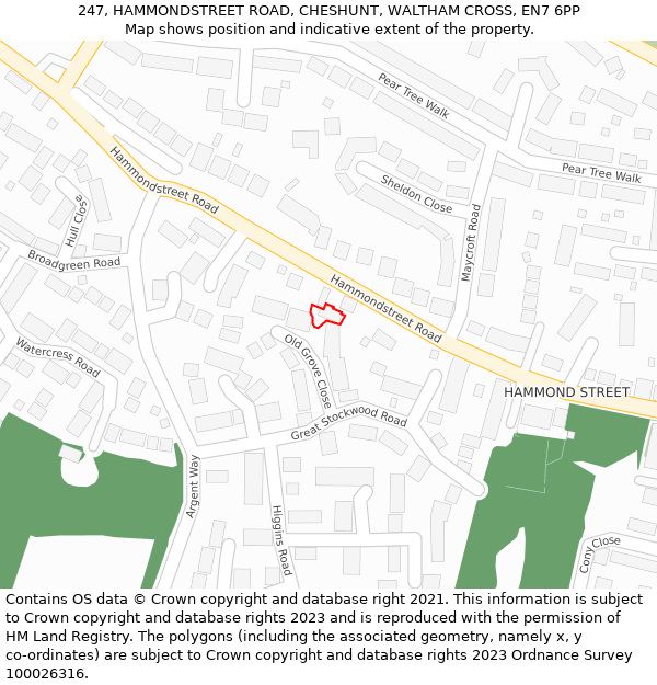 247, HAMMONDSTREET ROAD, CHESHUNT, WALTHAM CROSS, EN7 6PP: Location map and indicative extent of plot