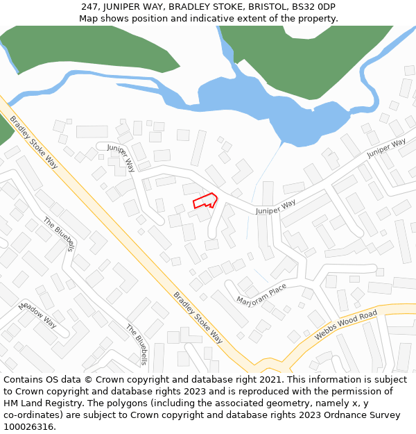 247, JUNIPER WAY, BRADLEY STOKE, BRISTOL, BS32 0DP: Location map and indicative extent of plot