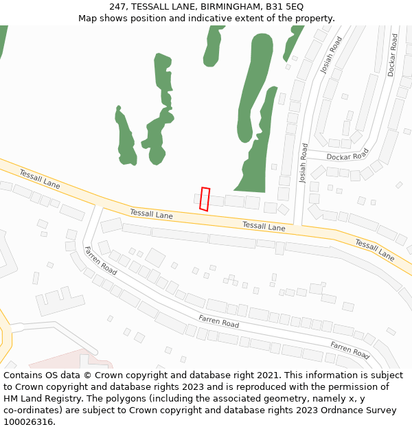 247, TESSALL LANE, BIRMINGHAM, B31 5EQ: Location map and indicative extent of plot