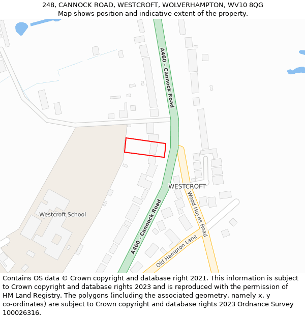 248, CANNOCK ROAD, WESTCROFT, WOLVERHAMPTON, WV10 8QG: Location map and indicative extent of plot