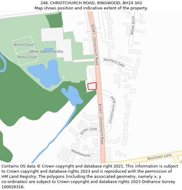 248, CHRISTCHURCH ROAD, RINGWOOD, BH24 3AS: Location map and indicative extent of plot