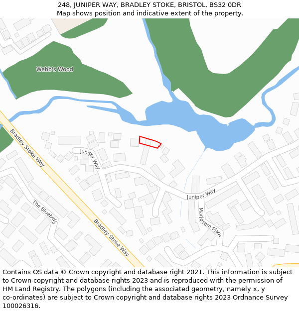 248, JUNIPER WAY, BRADLEY STOKE, BRISTOL, BS32 0DR: Location map and indicative extent of plot