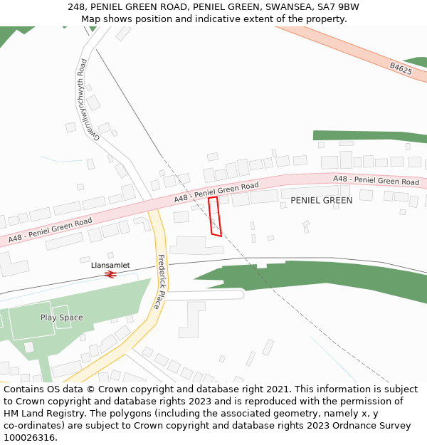 248, PENIEL GREEN ROAD, PENIEL GREEN, SWANSEA, SA7 9BW: Location map and indicative extent of plot