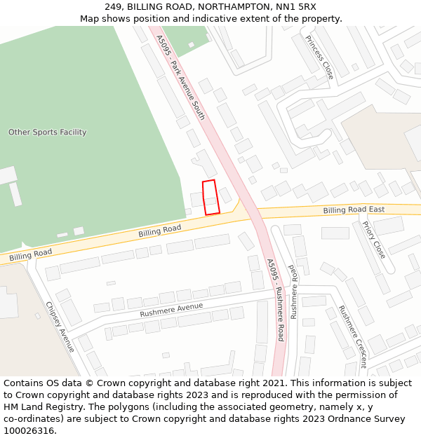 249, BILLING ROAD, NORTHAMPTON, NN1 5RX: Location map and indicative extent of plot