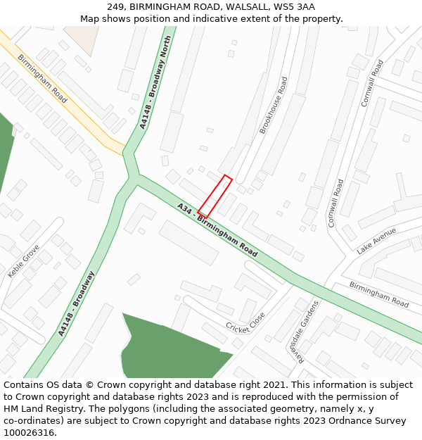 249, BIRMINGHAM ROAD, WALSALL, WS5 3AA: Location map and indicative extent of plot