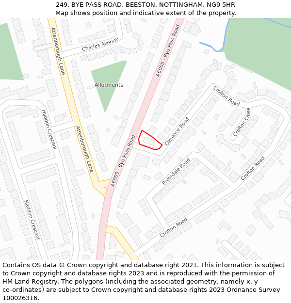 249, BYE PASS ROAD, BEESTON, NOTTINGHAM, NG9 5HR: Location map and indicative extent of plot