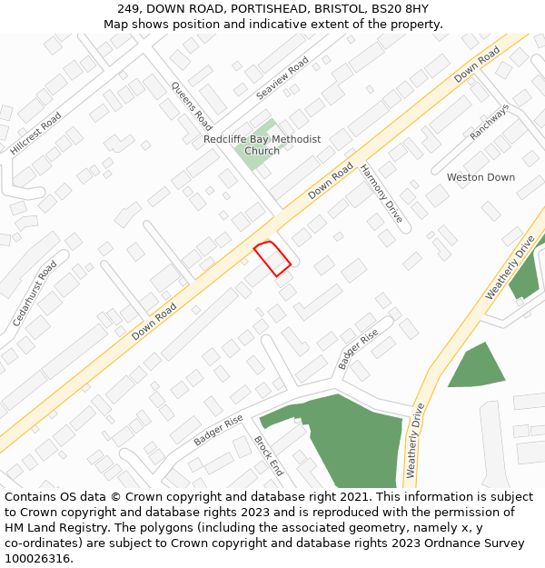 249, DOWN ROAD, PORTISHEAD, BRISTOL, BS20 8HY: Location map and indicative extent of plot