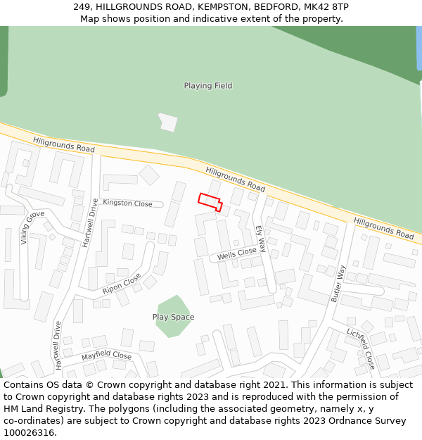 249, HILLGROUNDS ROAD, KEMPSTON, BEDFORD, MK42 8TP: Location map and indicative extent of plot