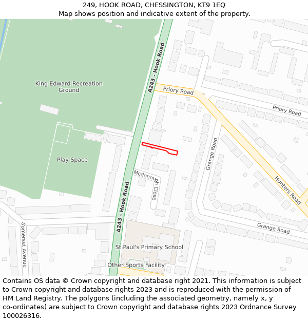 249, HOOK ROAD, CHESSINGTON, KT9 1EQ: Location map and indicative extent of plot