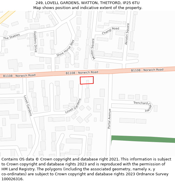 249, LOVELL GARDENS, WATTON, THETFORD, IP25 6TU: Location map and indicative extent of plot