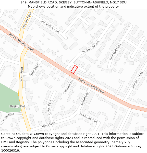 249, MANSFIELD ROAD, SKEGBY, SUTTON-IN-ASHFIELD, NG17 3DU: Location map and indicative extent of plot