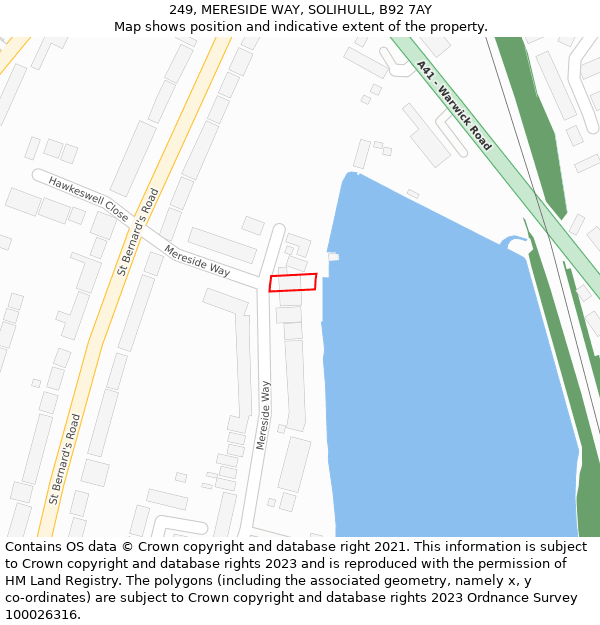 249, MERESIDE WAY, SOLIHULL, B92 7AY: Location map and indicative extent of plot