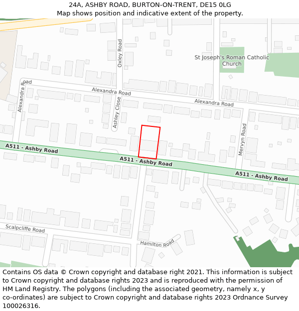 24A, ASHBY ROAD, BURTON-ON-TRENT, DE15 0LG: Location map and indicative extent of plot