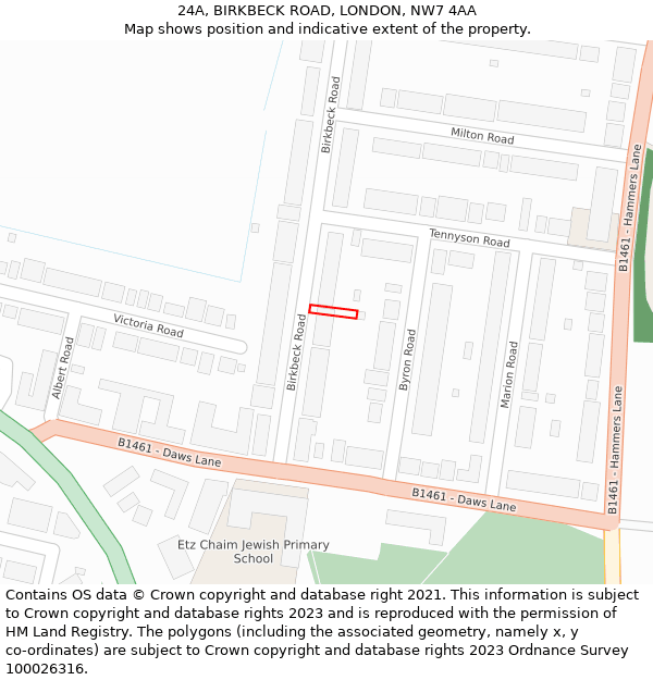 24A, BIRKBECK ROAD, LONDON, NW7 4AA: Location map and indicative extent of plot