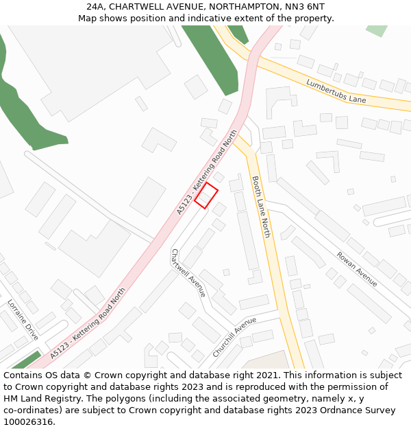 24A, CHARTWELL AVENUE, NORTHAMPTON, NN3 6NT: Location map and indicative extent of plot