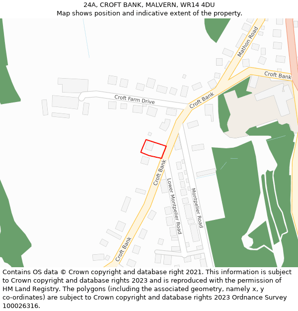 24A, CROFT BANK, MALVERN, WR14 4DU: Location map and indicative extent of plot