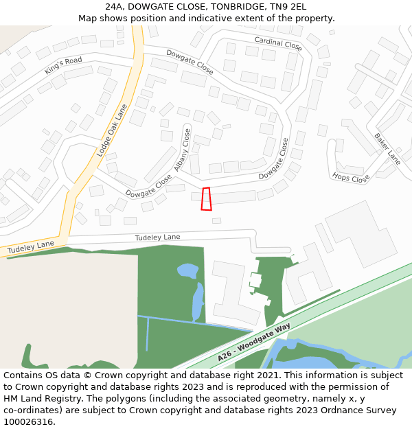 24A, DOWGATE CLOSE, TONBRIDGE, TN9 2EL: Location map and indicative extent of plot