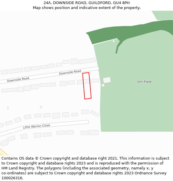 24A, DOWNSIDE ROAD, GUILDFORD, GU4 8PH: Location map and indicative extent of plot