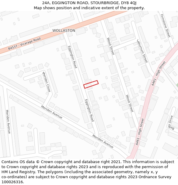 24A, EGGINGTON ROAD, STOURBRIDGE, DY8 4QJ: Location map and indicative extent of plot