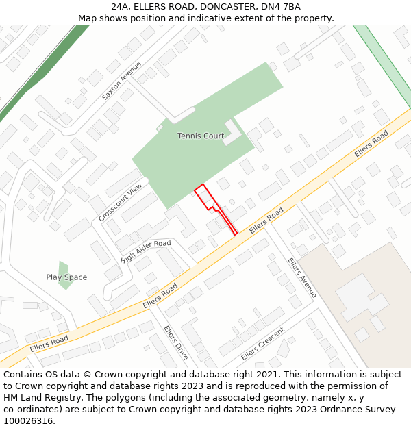 24A, ELLERS ROAD, DONCASTER, DN4 7BA: Location map and indicative extent of plot