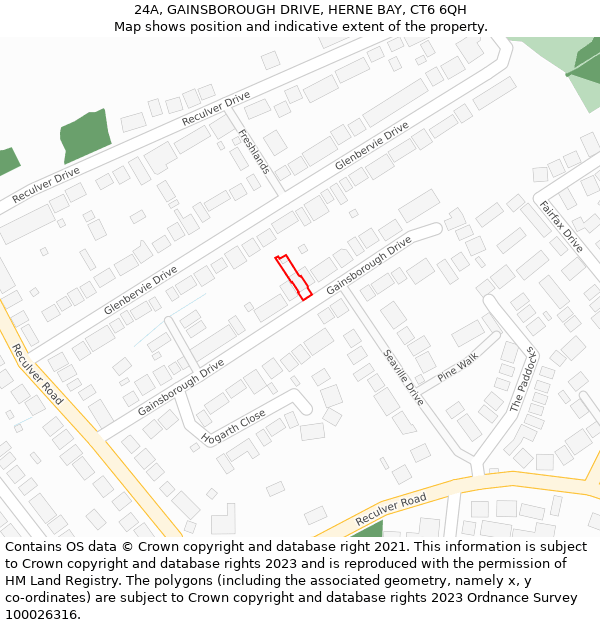 24A, GAINSBOROUGH DRIVE, HERNE BAY, CT6 6QH: Location map and indicative extent of plot