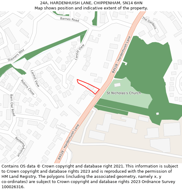 24A, HARDENHUISH LANE, CHIPPENHAM, SN14 6HN: Location map and indicative extent of plot