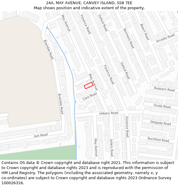 24A, MAY AVENUE, CANVEY ISLAND, SS8 7EE: Location map and indicative extent of plot