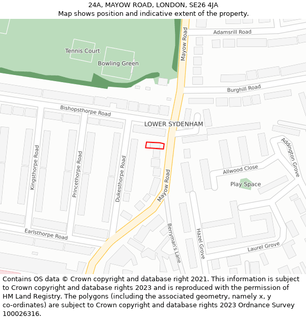 24A, MAYOW ROAD, LONDON, SE26 4JA: Location map and indicative extent of plot