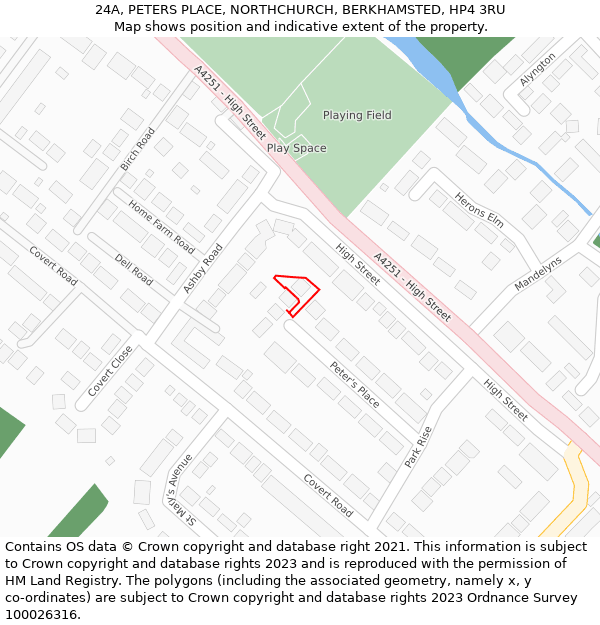 24A, PETERS PLACE, NORTHCHURCH, BERKHAMSTED, HP4 3RU: Location map and indicative extent of plot