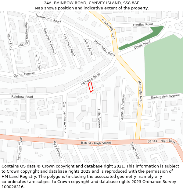 24A, RAINBOW ROAD, CANVEY ISLAND, SS8 8AE: Location map and indicative extent of plot