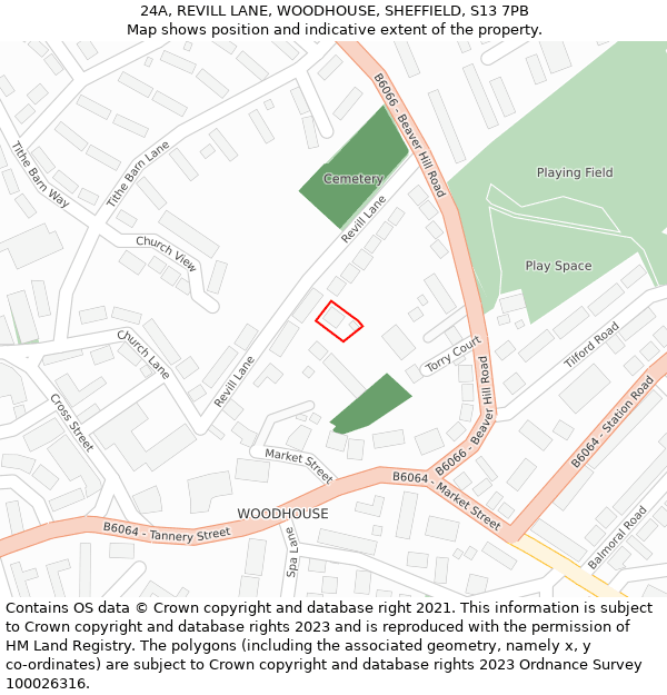 24A, REVILL LANE, WOODHOUSE, SHEFFIELD, S13 7PB: Location map and indicative extent of plot