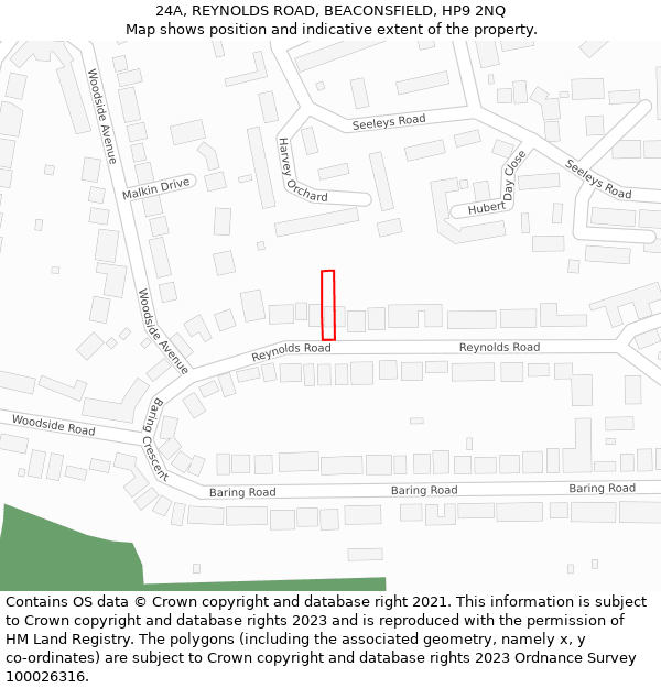 24A, REYNOLDS ROAD, BEACONSFIELD, HP9 2NQ: Location map and indicative extent of plot