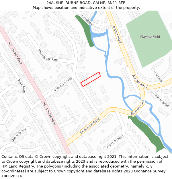 24A, SHELBURNE ROAD, CALNE, SN11 8ER: Location map and indicative extent of plot