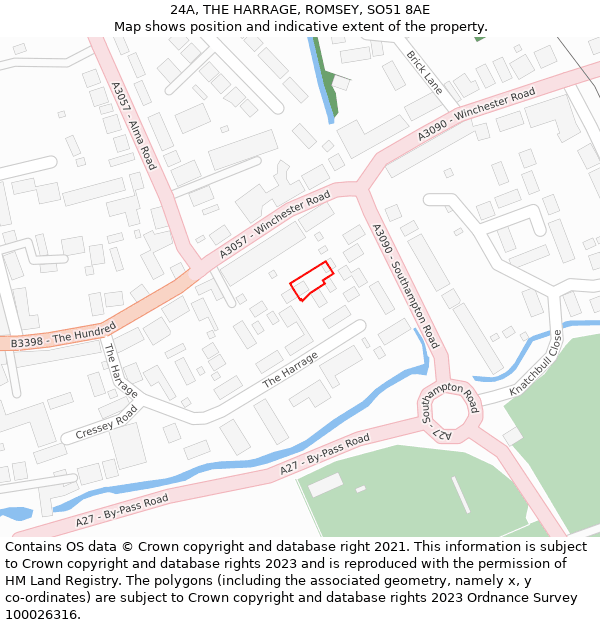 24A, THE HARRAGE, ROMSEY, SO51 8AE: Location map and indicative extent of plot