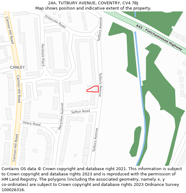 24A, TUTBURY AVENUE, COVENTRY, CV4 7BJ: Location map and indicative extent of plot