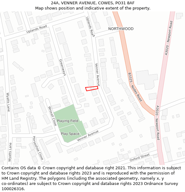 24A, VENNER AVENUE, COWES, PO31 8AF: Location map and indicative extent of plot