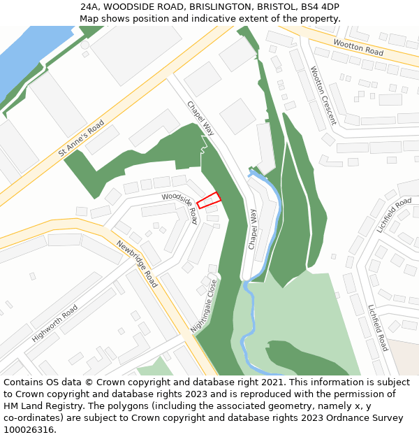 24A, WOODSIDE ROAD, BRISLINGTON, BRISTOL, BS4 4DP: Location map and indicative extent of plot
