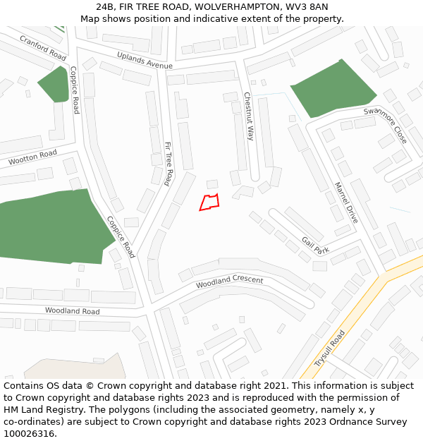 24B, FIR TREE ROAD, WOLVERHAMPTON, WV3 8AN: Location map and indicative extent of plot