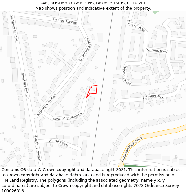 24B, ROSEMARY GARDENS, BROADSTAIRS, CT10 2ET: Location map and indicative extent of plot