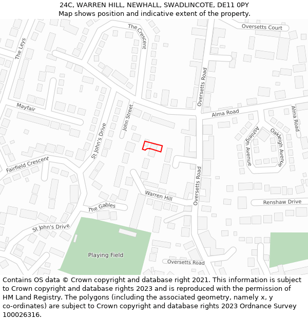 24C, WARREN HILL, NEWHALL, SWADLINCOTE, DE11 0PY: Location map and indicative extent of plot