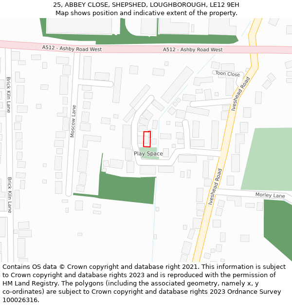 25, ABBEY CLOSE, SHEPSHED, LOUGHBOROUGH, LE12 9EH: Location map and indicative extent of plot